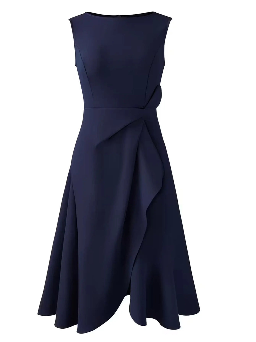 Women Elegant O-Neck Solid Sleeveless Summer Commute Mid-Calf Slim Ruffle Irregular Holiday Prom A-Line Dress