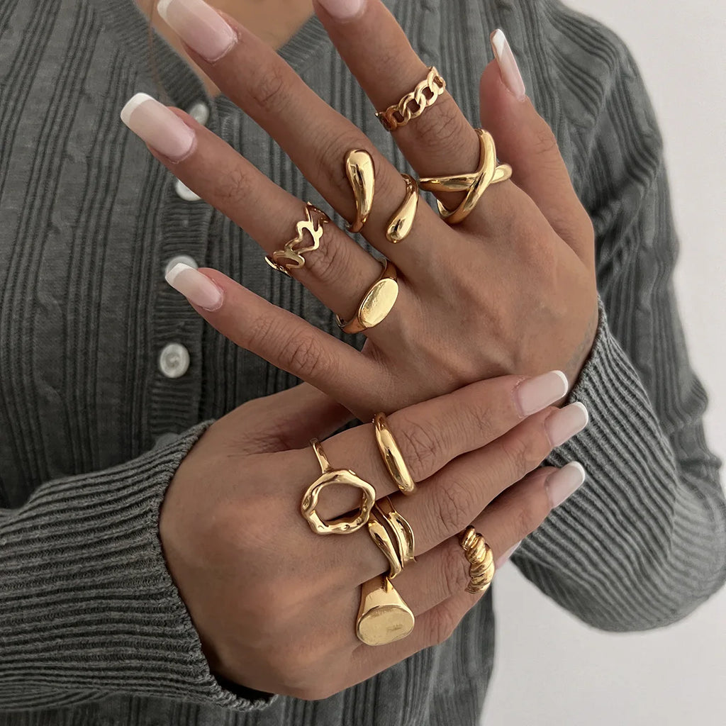 Geometric Cuff Ring Set