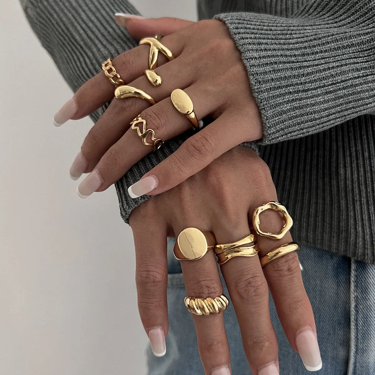 Geometric Cuff Ring Set
