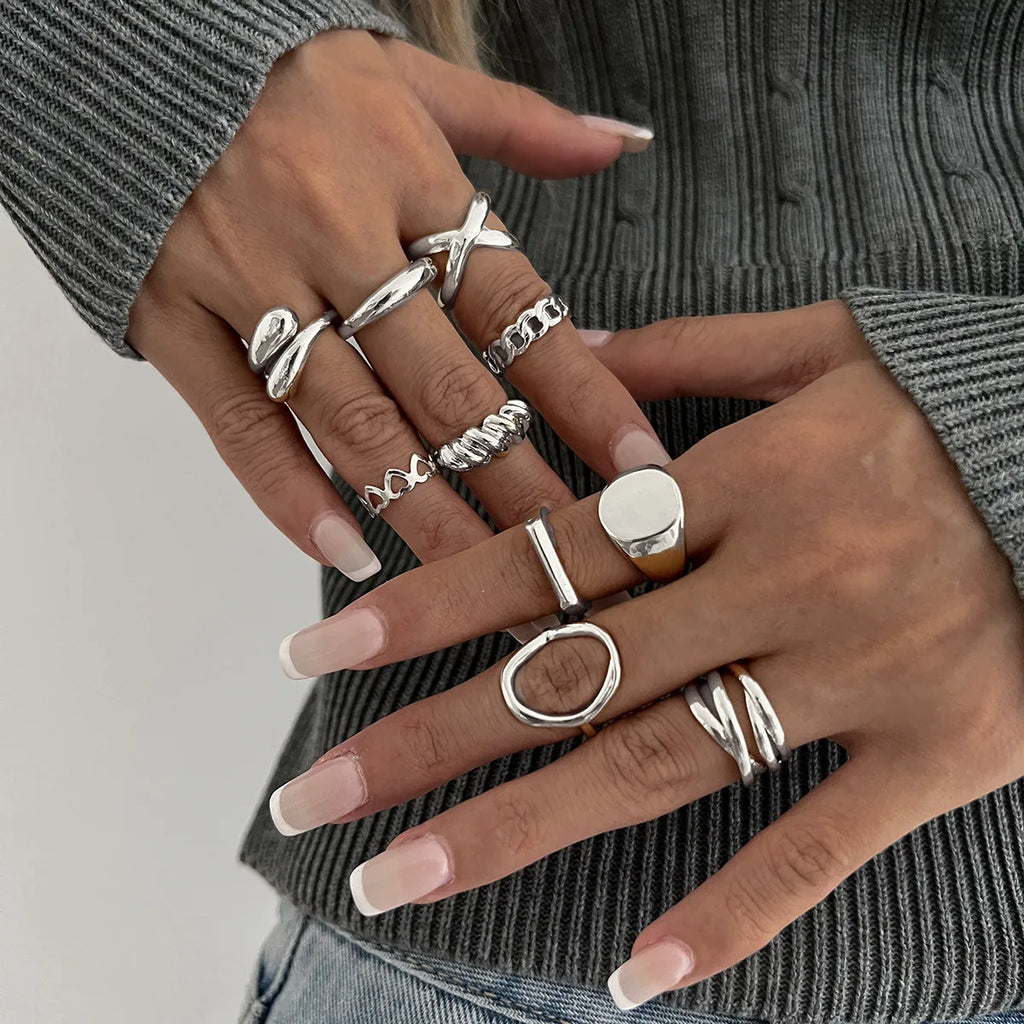 Geometric Cuff Ring Set