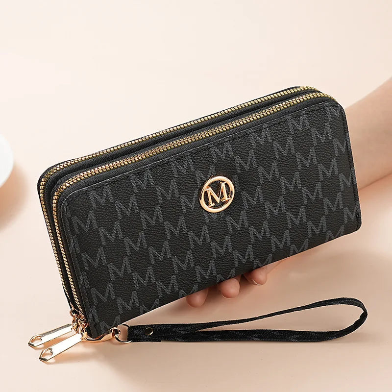 Double Zipper Wallets Women Men Long Coin Purses Cards Holder Handbags Billfold Wristlet Wallet Clutch Money Bags M Letter Purse