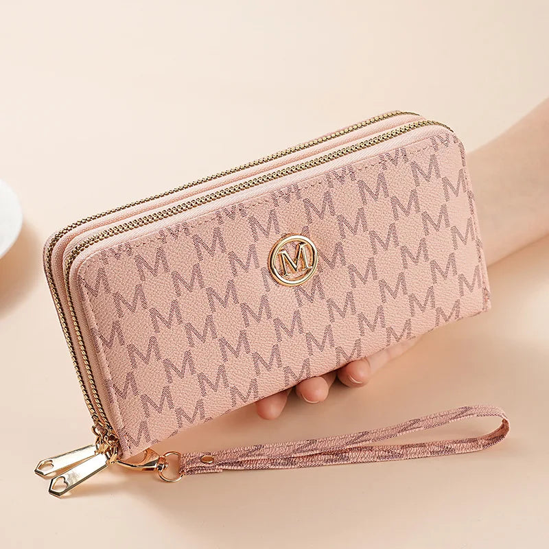 Double Zipper Wallets Women Men Long Coin Purses Cards Holder Handbags Billfold Wristlet Wallet Clutch Money Bags M Letter Purse